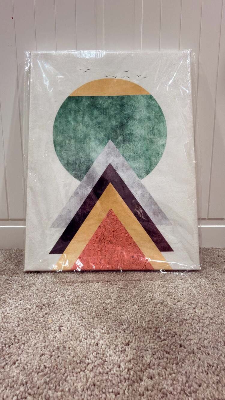 Geometric Landscape Canvas Wall Art with Mountains and Sun
